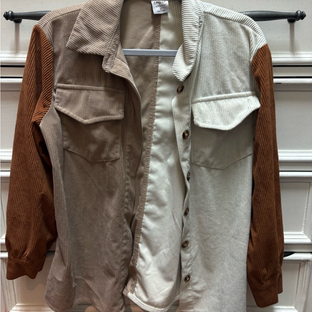 Cozy Casual Cream and Tan Button Down Shirt